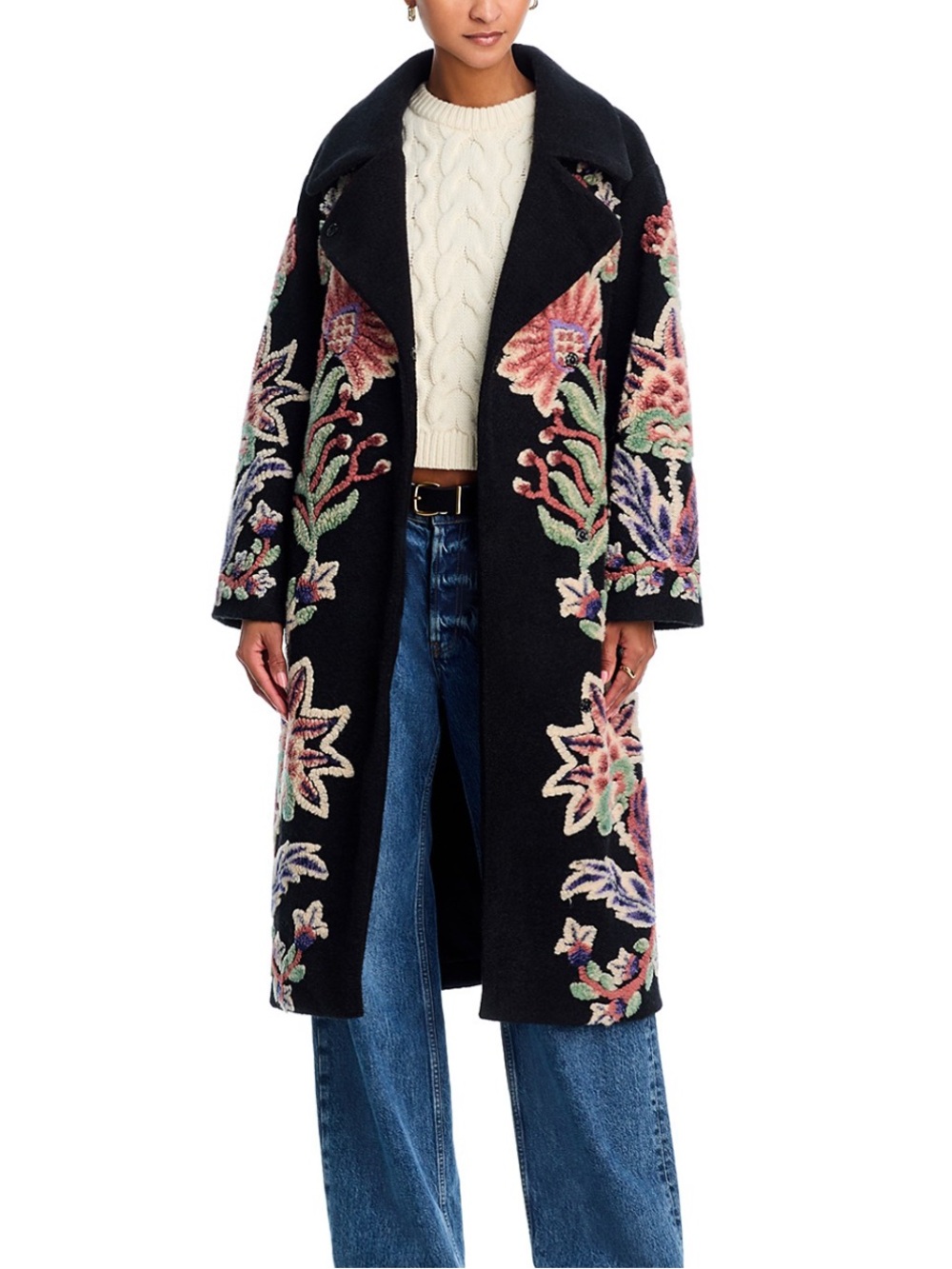 NWT Farm Rio Marvelous Garden Long Fleece Coat Black Size S
